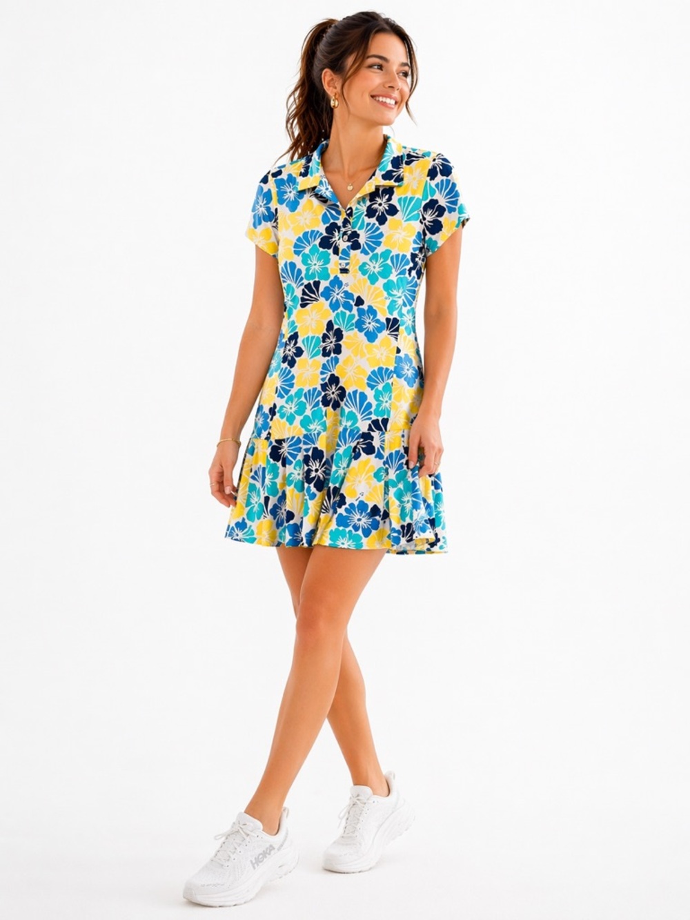 J.McLaughlin Floral Polo Dress Blue Yellow Golf Tennis Small